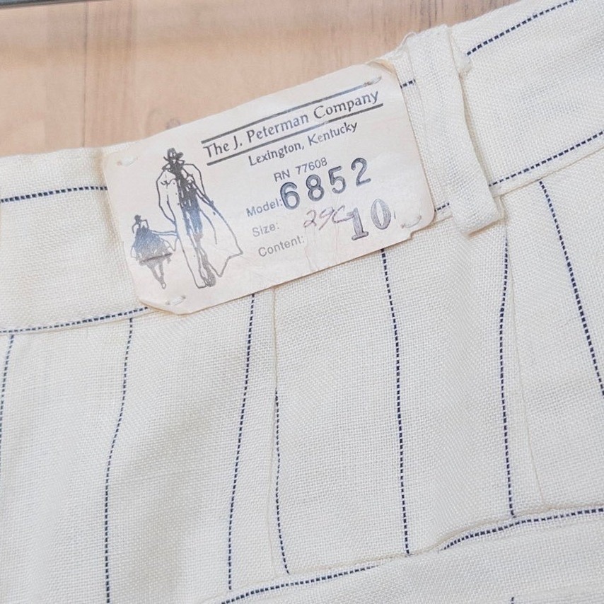 Vintage J. Peterman Company Linen Trouser Pants 10 Ivory Pinstripe High Rise — image 6 of 8